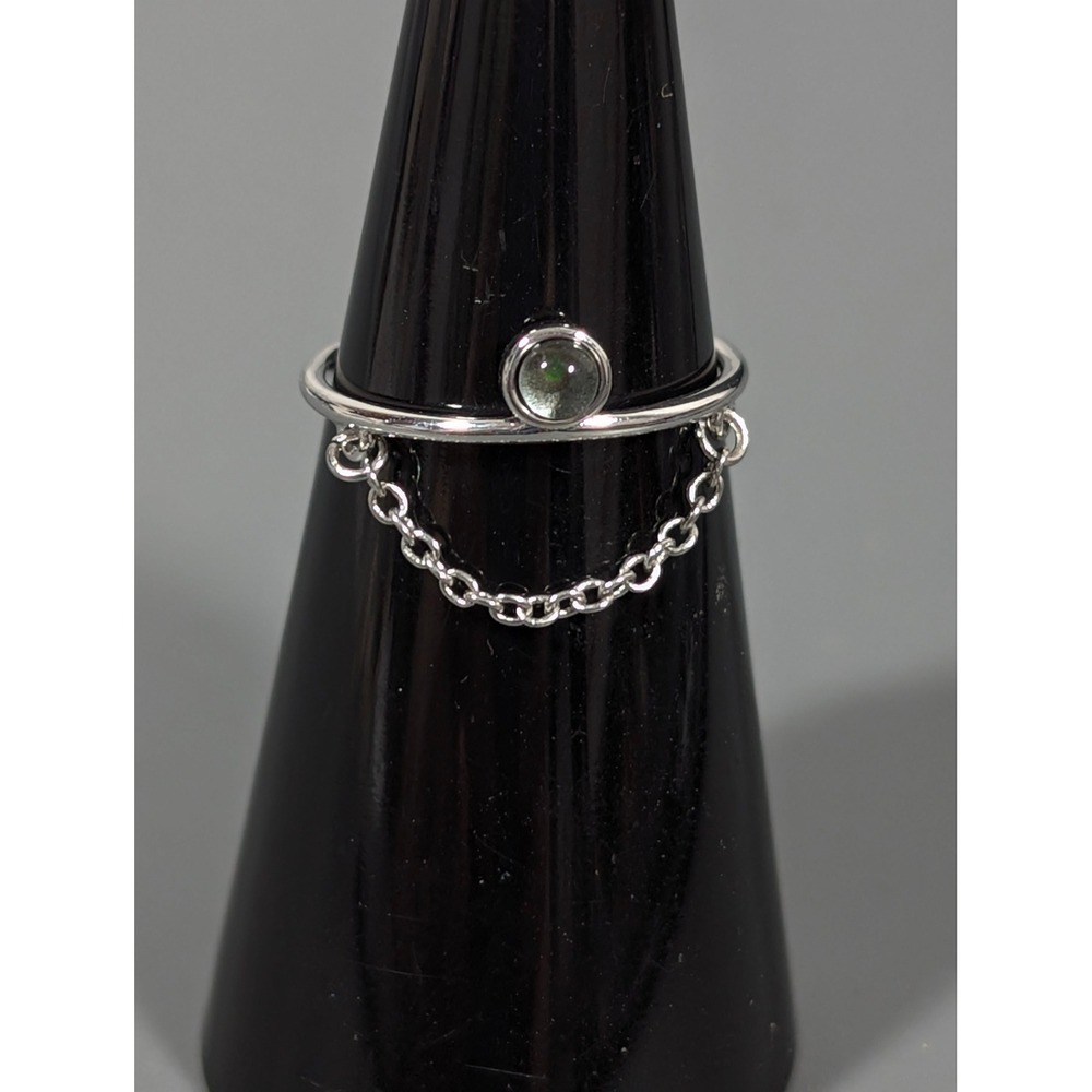 Pura Vida Silver Tone Chain Ring Blue Stone Dainty Stackable Ring Size 5
